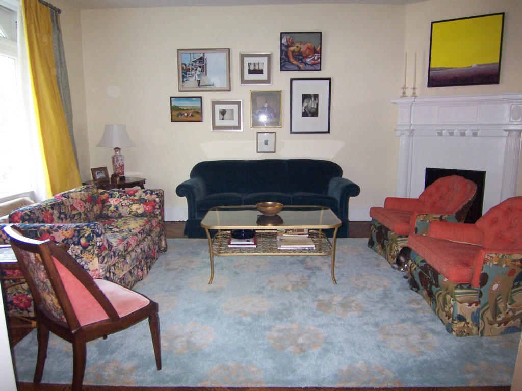 White living room with art wall