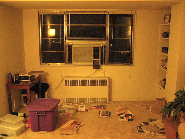 Bare window with A/C unit