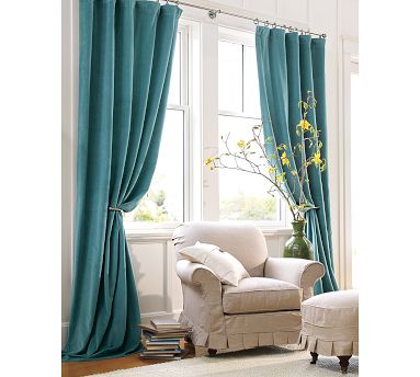 Pottery Barn blue velvet drapes