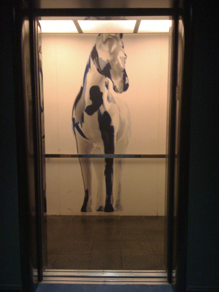 Mondrian hotel elevator horse painting