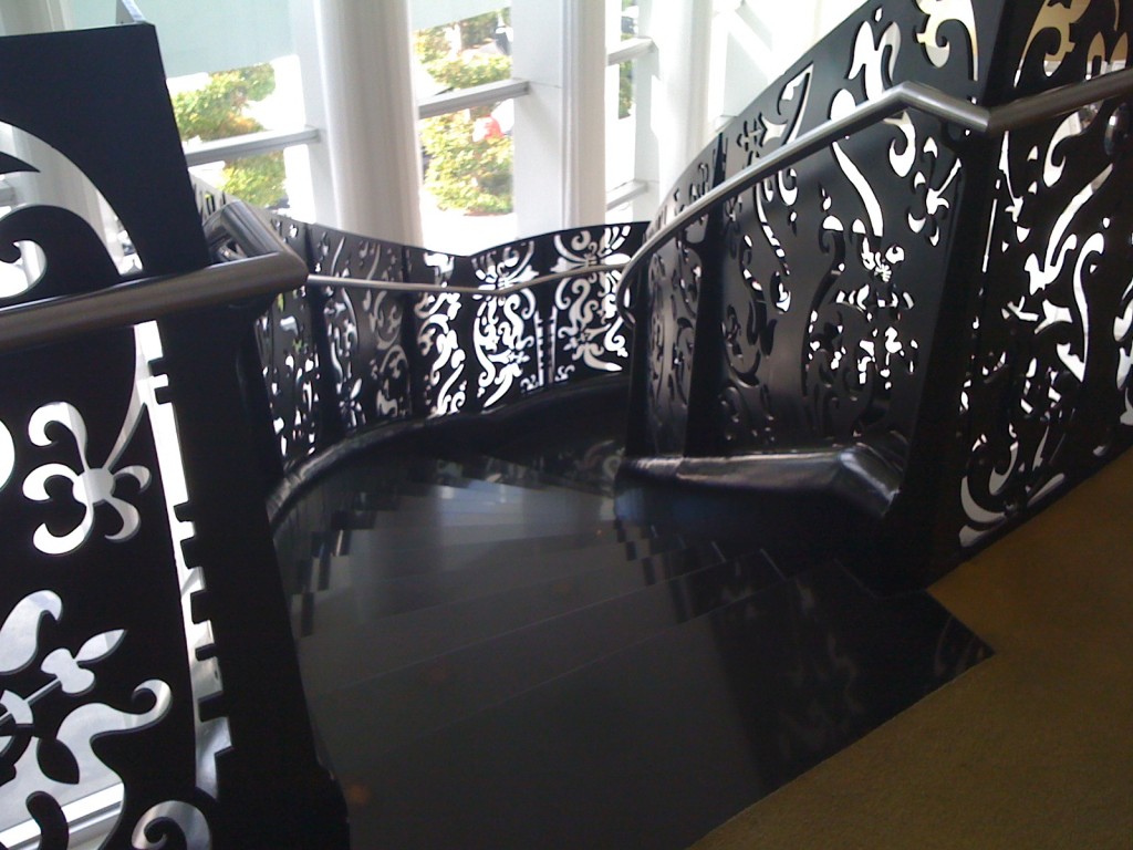 Descending the Mondrian's "floating staircase"