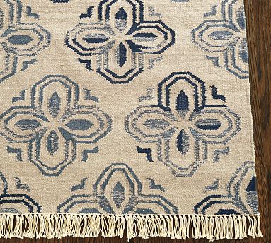 blue and white dhurrie rug