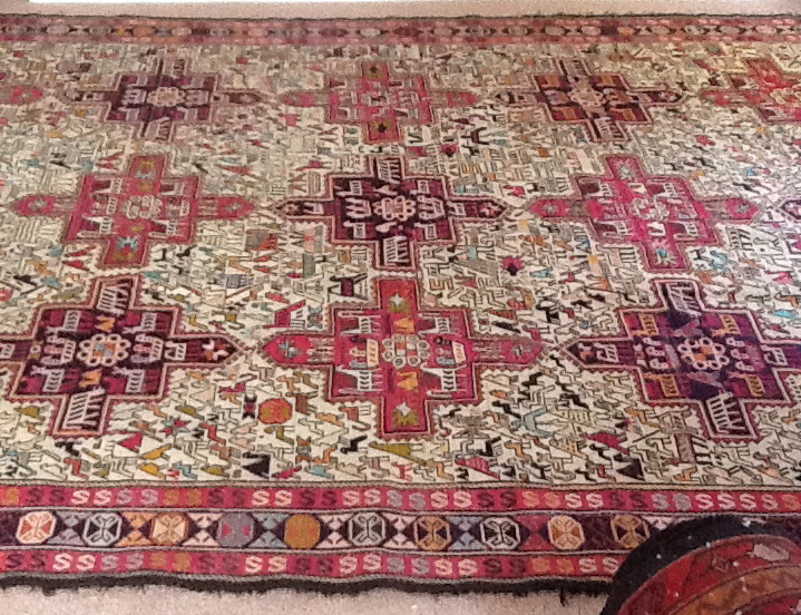 Closeup of flatweave silk rug