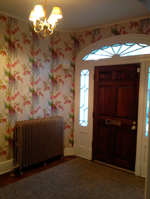 Foyer with peacock wallpaper Foyer with peacock wallpaper