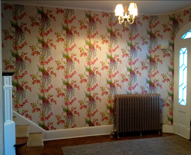 Foyer with Nina Campbell's peacock wallpaper, Paradiso Foyer with Nina Campbell's peacock wallpaper, Paradiso