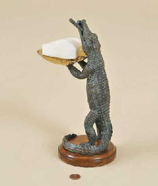Crocodile smoking a cigar and offering you some soap