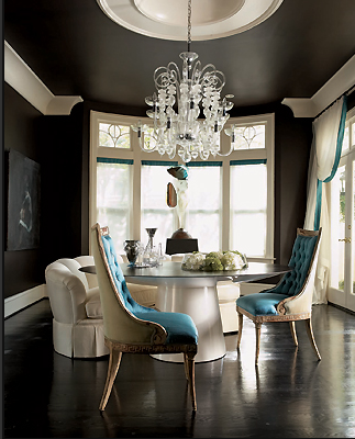 Black dark gray dining room with chandelier Black dark gray dining room with chandelier