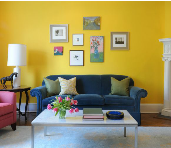 Benjamin Moore's 343 Sunrays egg yolk yellow living room