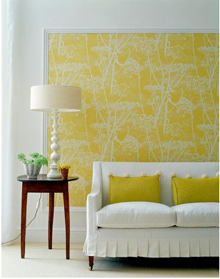 Yellow and white wallpaper framed