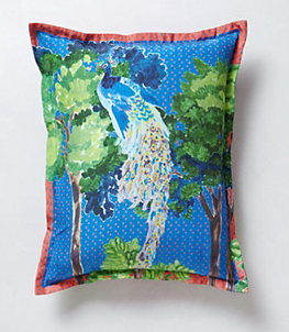 Anthropologie silk peacock accent pillow 