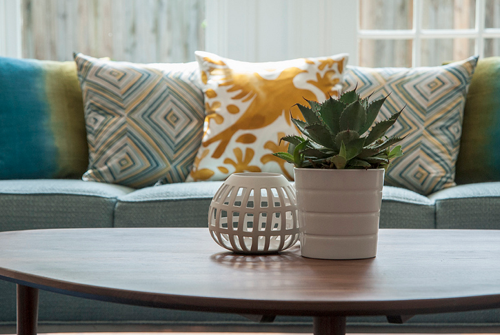 Silk accent pillows with yellow bird