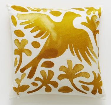 West Elm accent pillow yellow bird Paulina Reyes