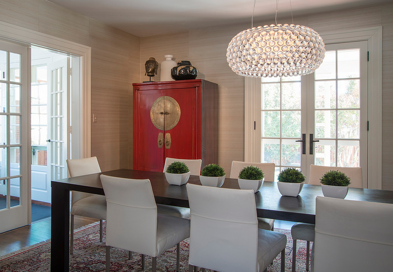 Asian-inspired Dining Room with Foscarini Caboche suspension light
