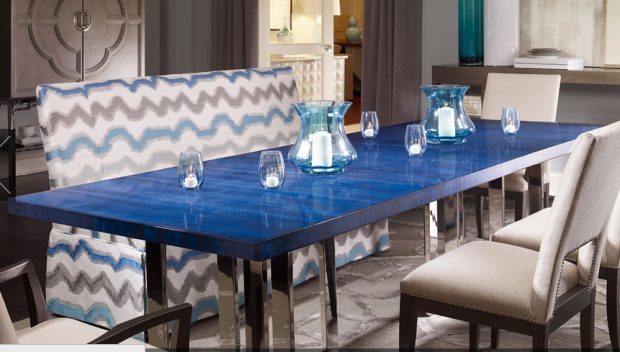 Milan Collection, Satin Walnut Dining Table with metal base, Century Furniture