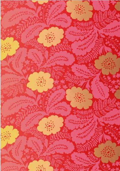 Pink, red, and yellow floral wallpaper