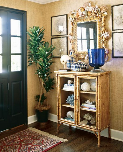 Bamboo and grasscloth in entry hall