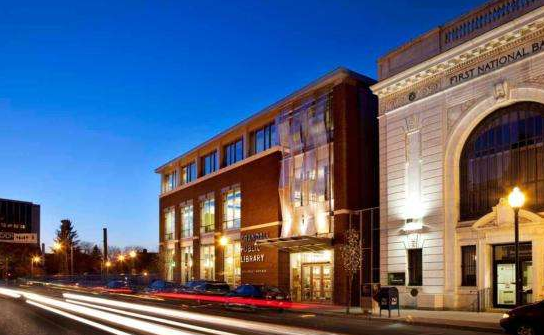 Contemporary brick library facade