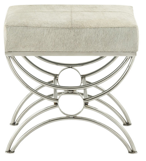 White hide seat on chrome metal base stool