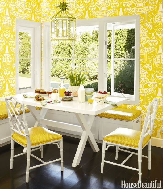 Bright yellow eating nook for Washington, DC interior designer