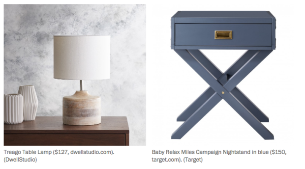 Pictures from The Washington Post about bedrooms - blue bedside table and lamp