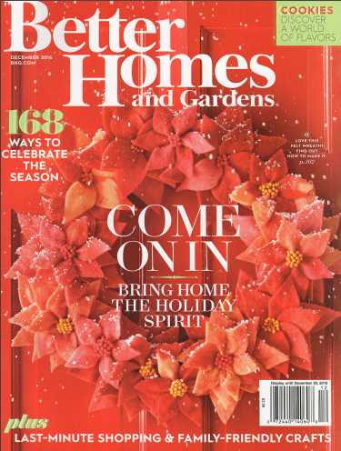 Better Homes & Gardens cover December 2016 red wreath