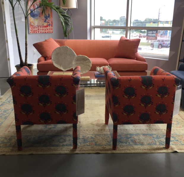 Orange sofa and chairs