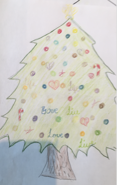Child's drawing of a Christmas tree
