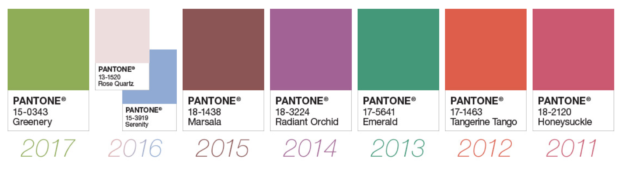 Row of color squares - Pantone's recent Colors of the Year