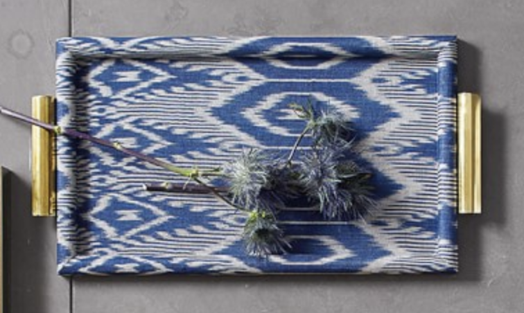 Blue and white Ikat fabric tray