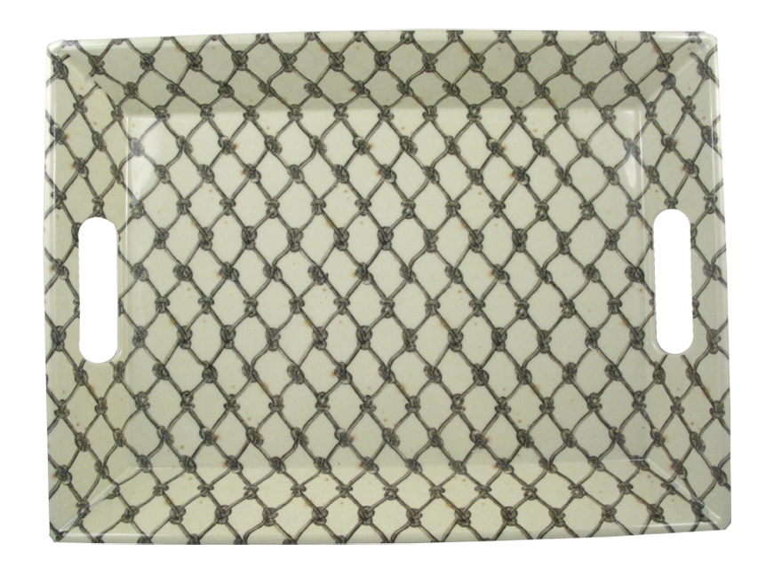 Tray with fishnet pattern printed