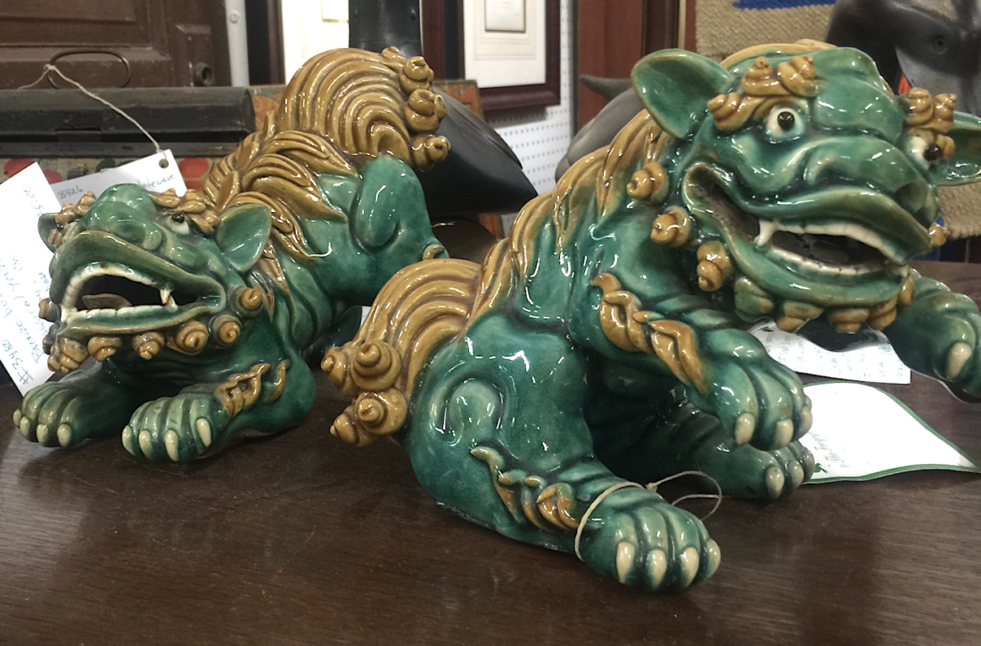 Green ceramic Chinese dragon figurines