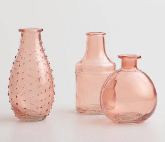 3 pink glass jars vases