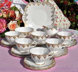 Set of pink and white floral china