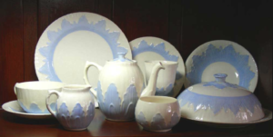 Set of vintage light blue and white bone china