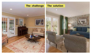 A living room before and after re-decorating