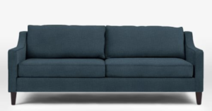 Traditional blue sofa with 2 seat cushions and 2 back cushions