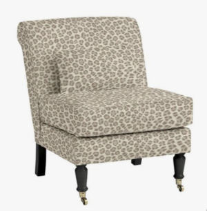 Armless chair with neutral leopard upholstery
