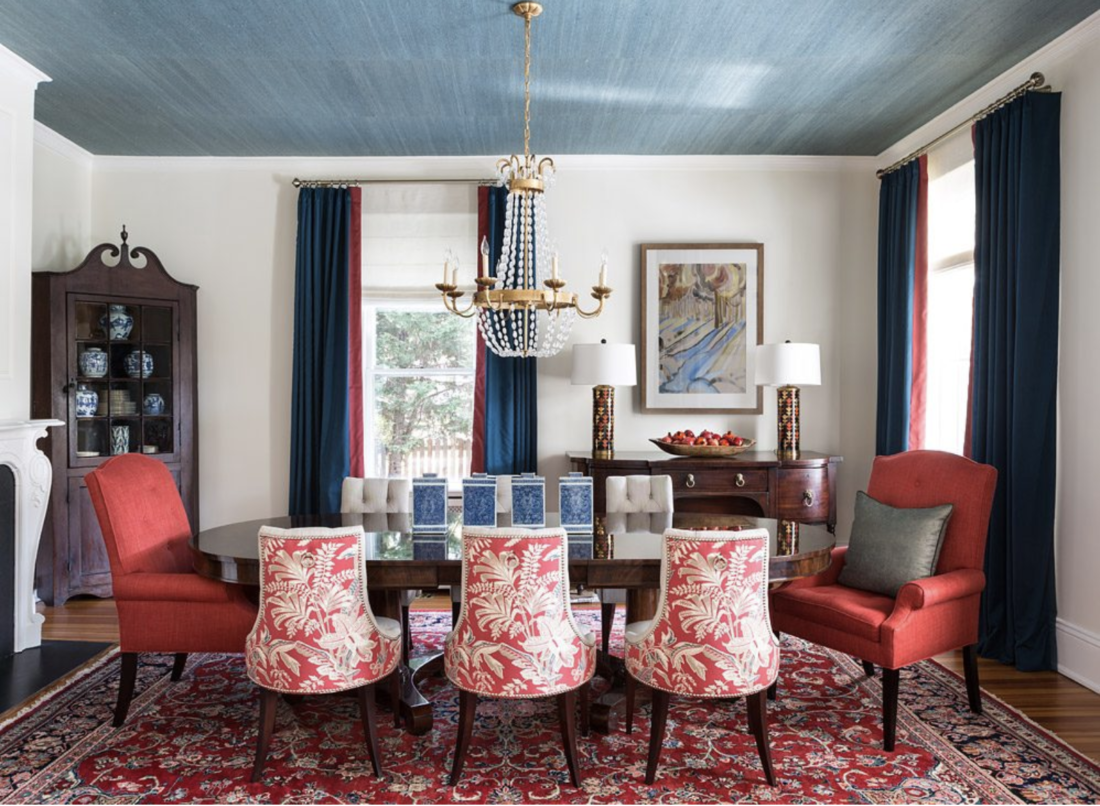 Victorian house with a dining room with blue ceiling