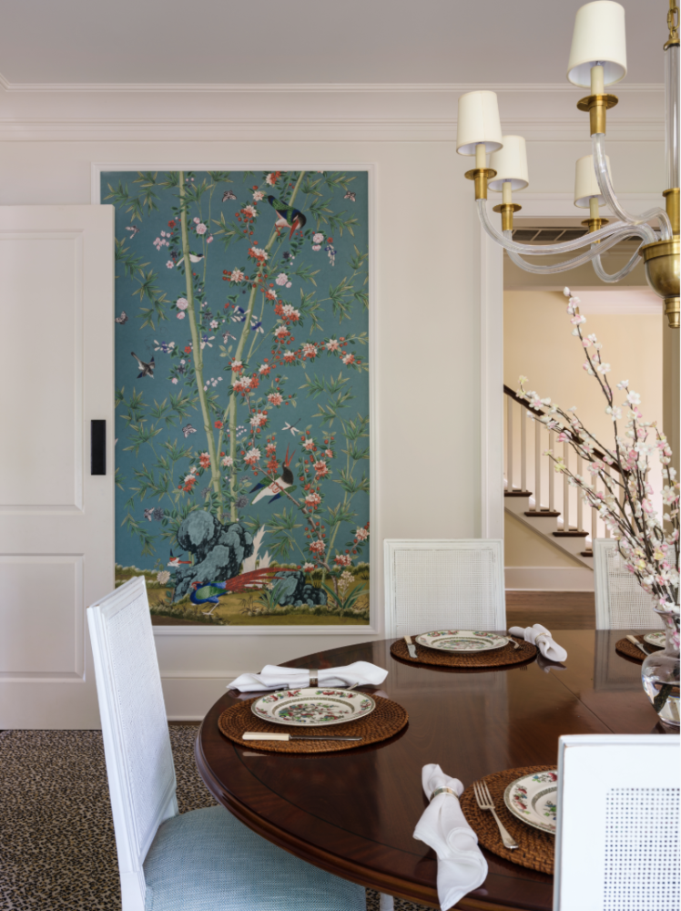 Large blue floral Chinoiserie painting