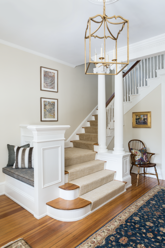Bright, airy foyer in a grand historic house in Washington DC