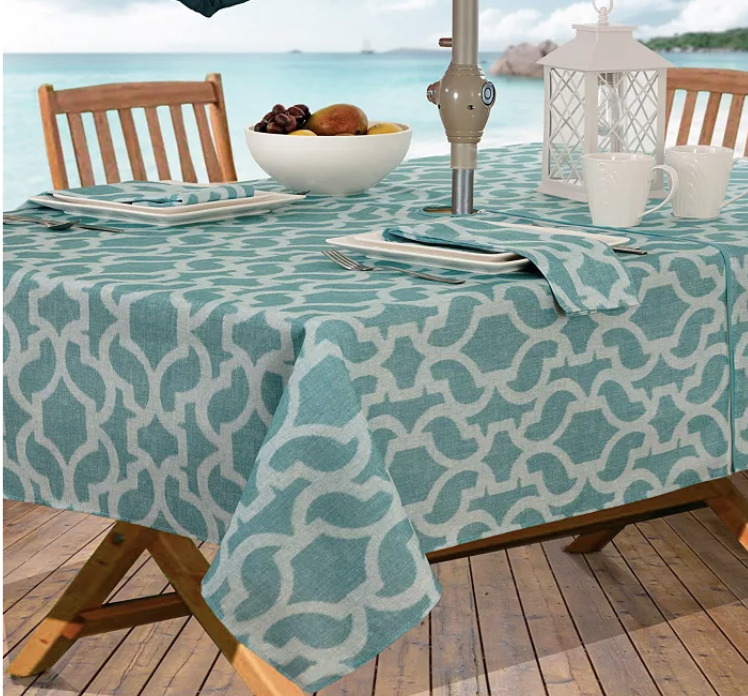 Aqua patterned plastic tablecloth