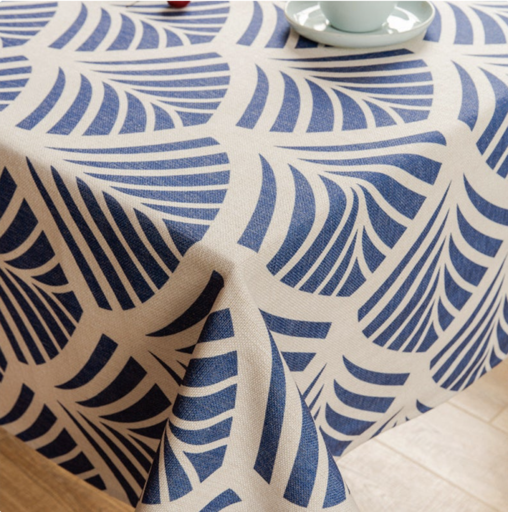 Bold blue patterned tablecloth