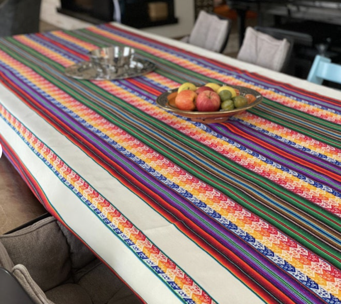 Colorful striped tablecloth