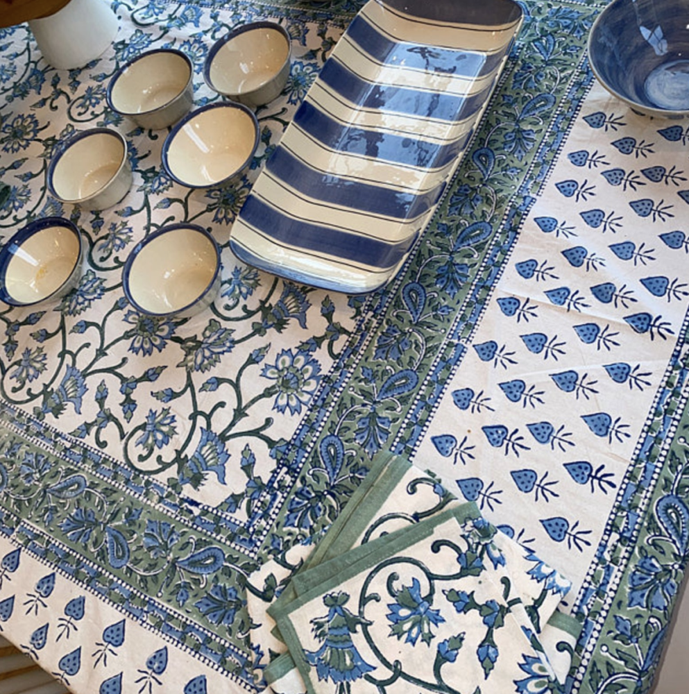 Block-print tablecloth and napkins