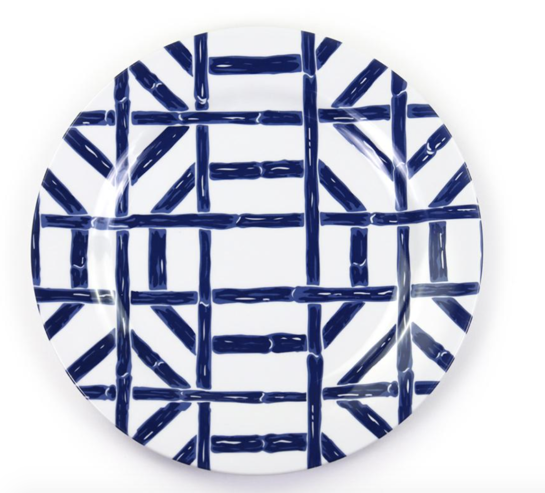 Melamine plate with blue bamboo pattern