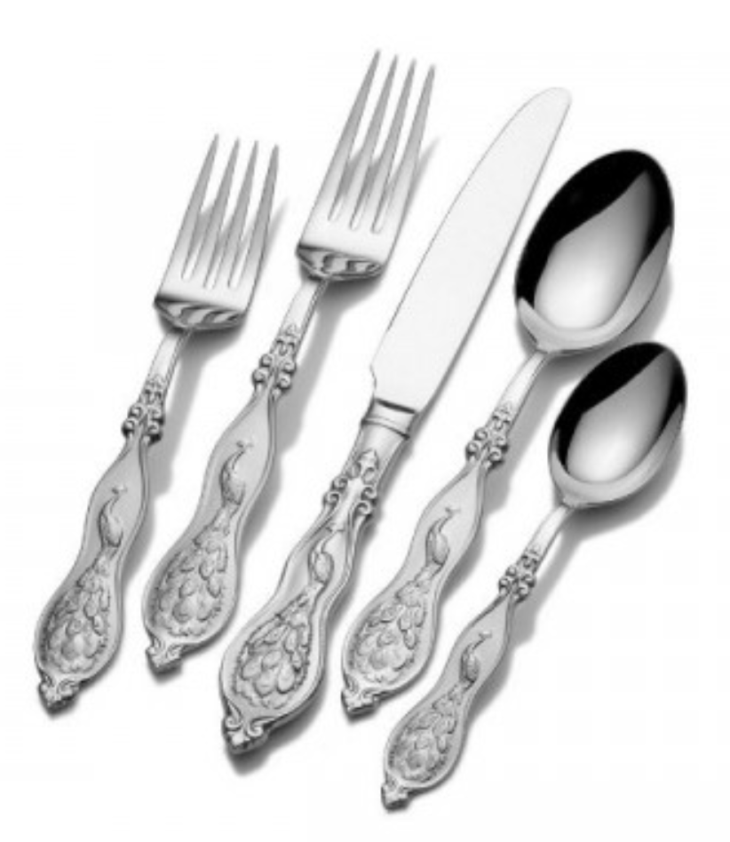 Silverware with peacocks on handles