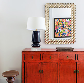 Detail of red cabinet & lamp