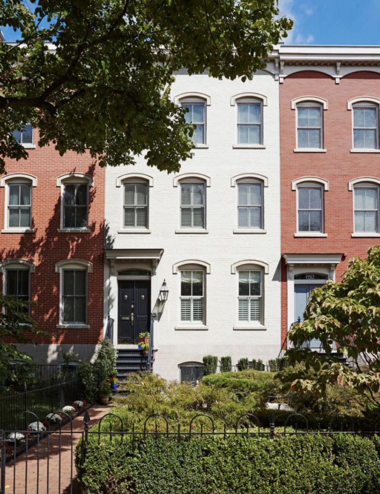White painted brick row house townhouse