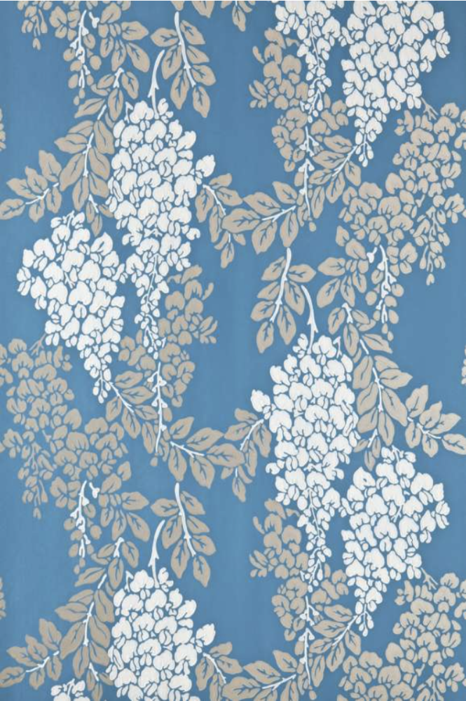 Farrow & Ball Wisteria floral wallpaper in blue and white