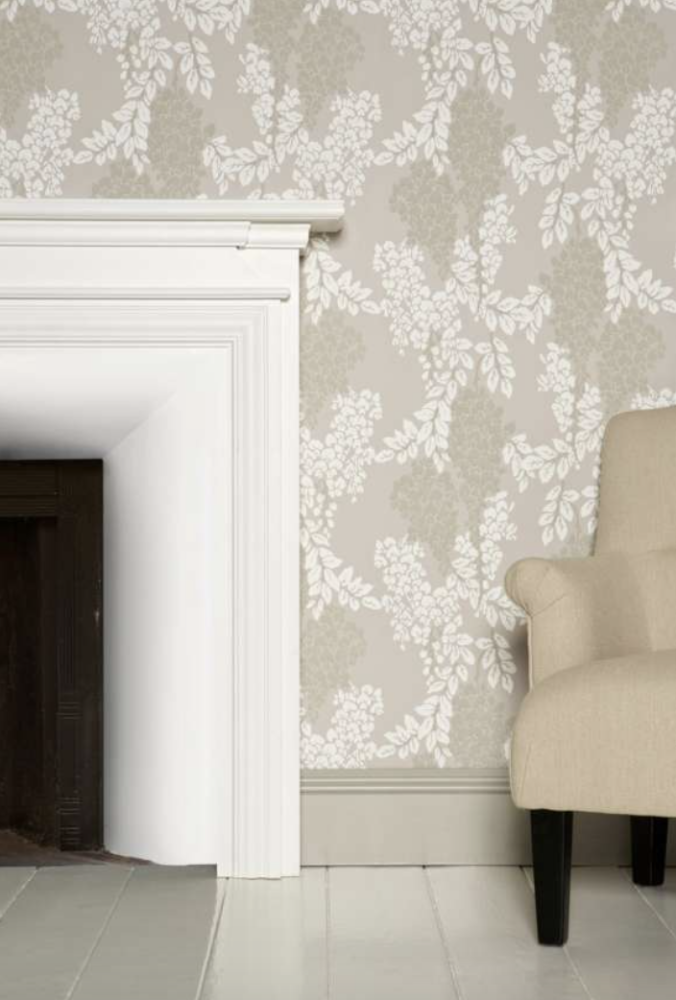 Farrow & Ball Wisteria floral wallpaper in neutrals